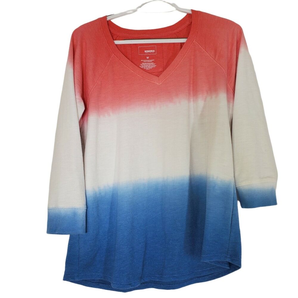 Sonoma Women Lightweight Sweatshirt Pullover Top M Ombre Pink White Blue Stretch